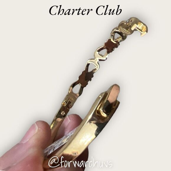 Charter Club Gold Tone Rhinestone Hinge Bracelet - Picture 6 of 10